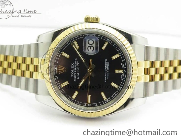 MiroTime 0801 DateJust 36 SS YG 116233 ARF 1:1 Best Edition 904L Steel Black Dial Stick Markers on Jubilee Bracelet SH3135 V EasyMatch 3261